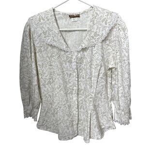 Vintage Hunters Run Prairie Blouse Lace Collar Puff Sleeves cinch back USA Small